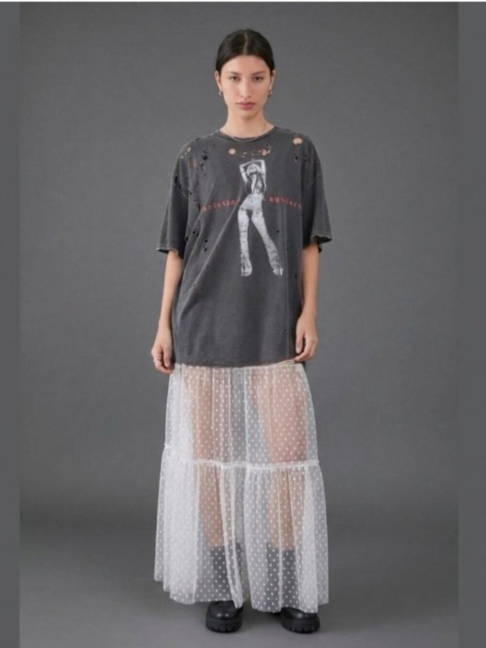 NEW Fairy Grunge Ethereal Y2K White Lace Sheer Maxi Skirt Sz M Elastic Waist